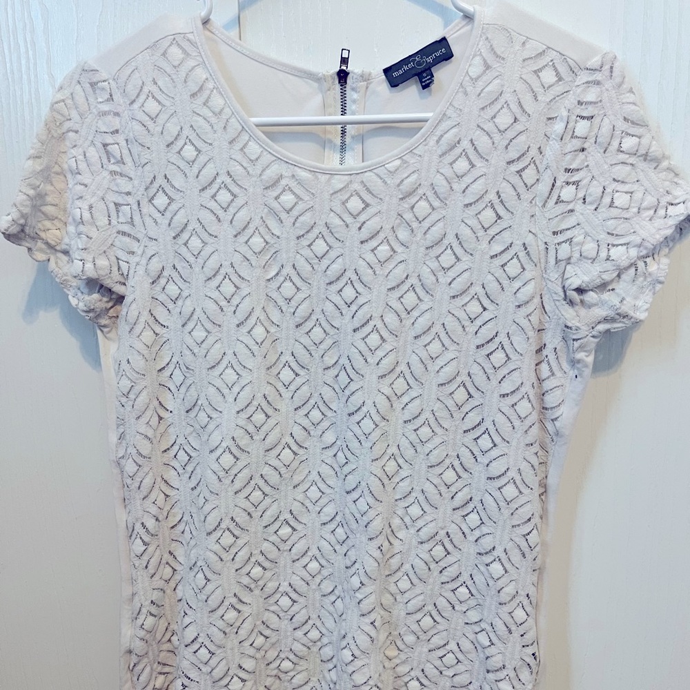 Market & Spruce White Lace Overlay Top